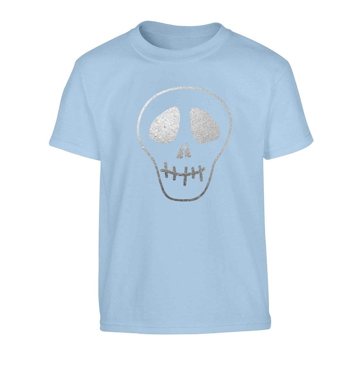 Metallic silver skull Children's light blue Tshirt 12-13 Years