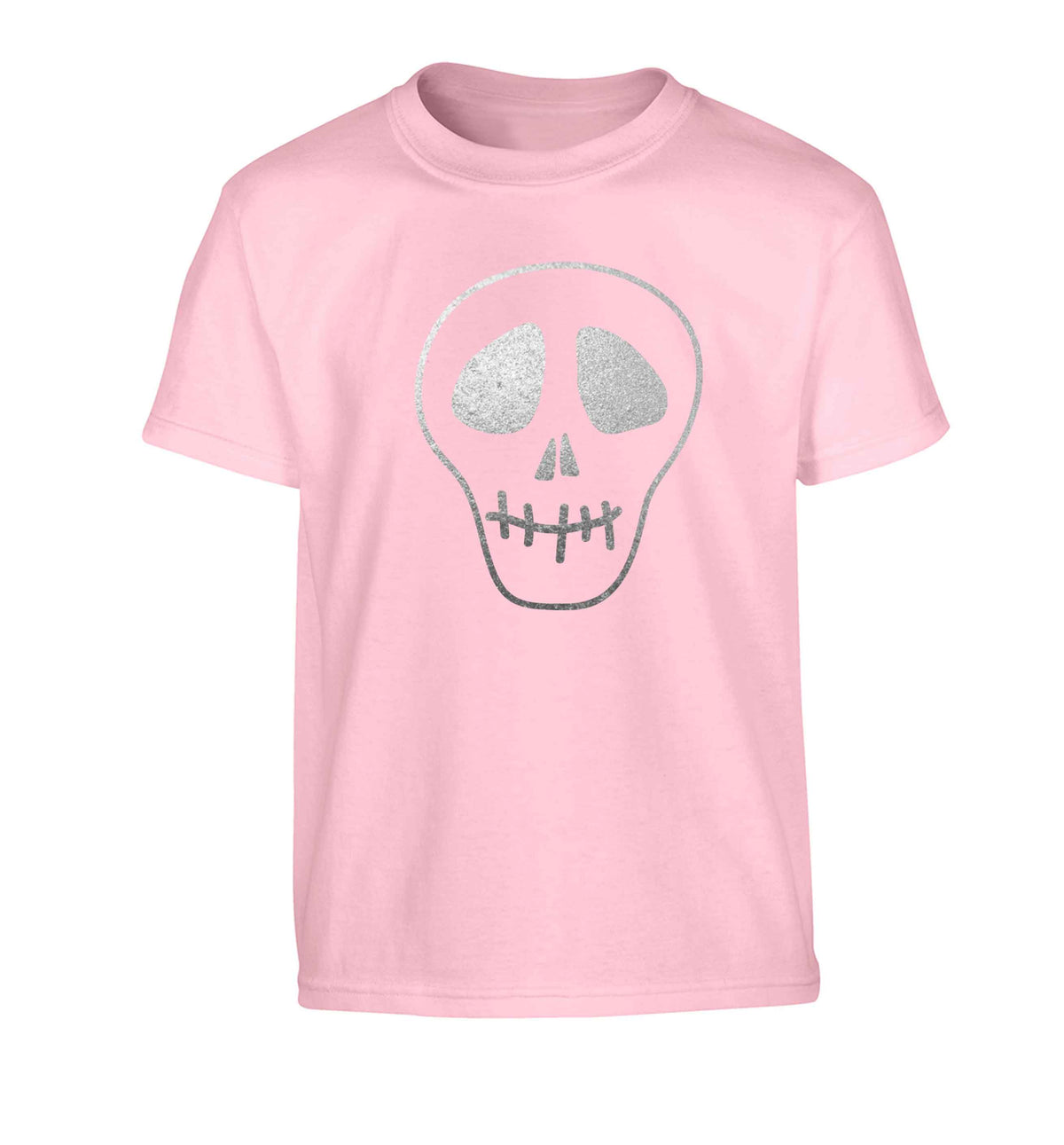 Metallic silver skull Children's light pink Tshirt 12-13 Years