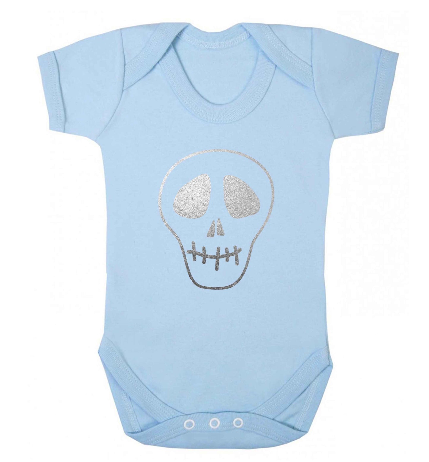 Metallic silver skull baby vest pale blue 18-24 months