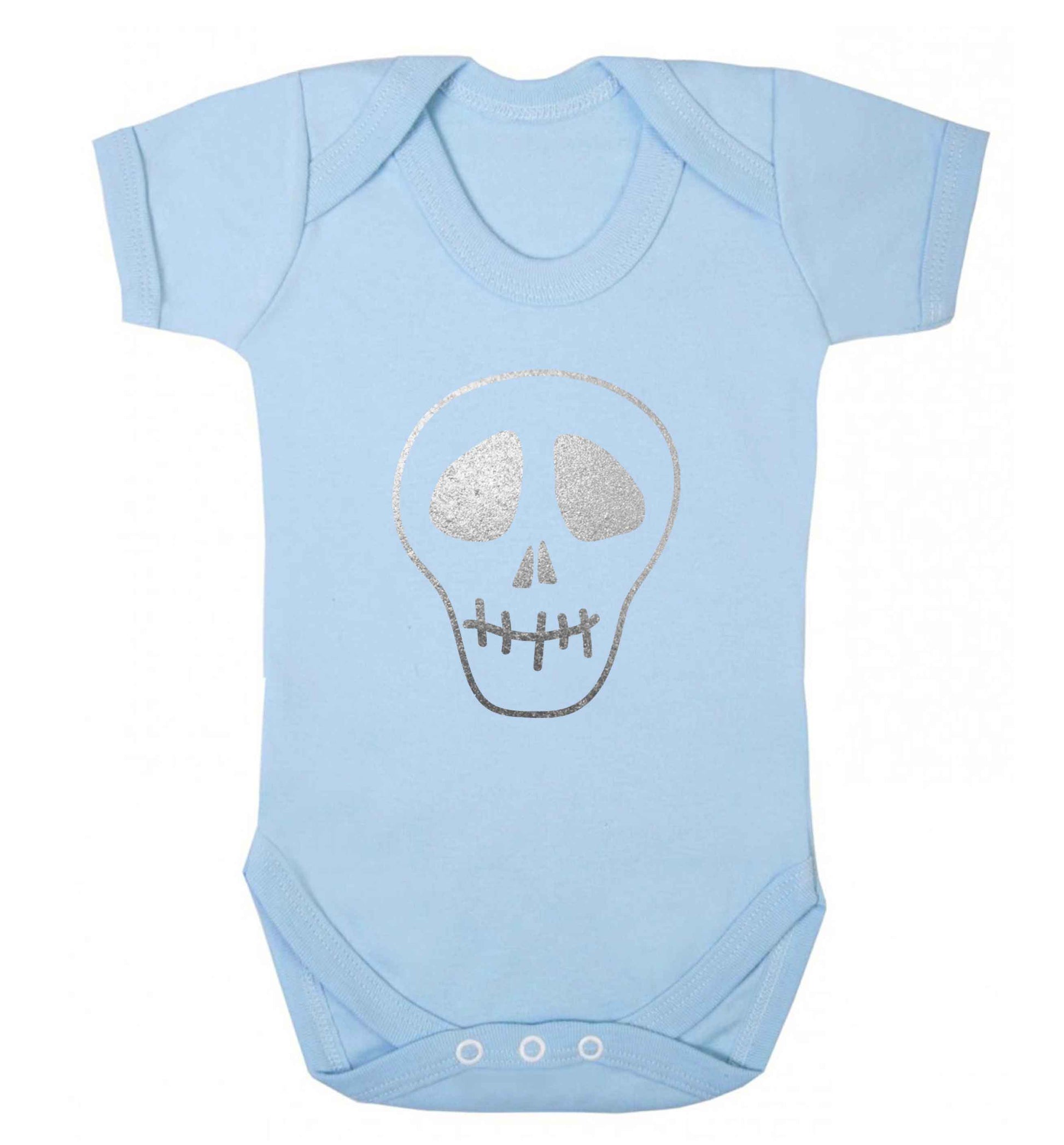 Metallic silver skull baby vest pale blue 18-24 months