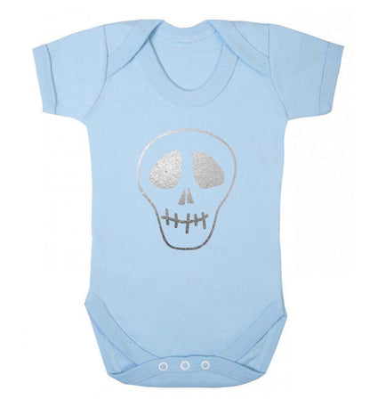 Metallic silver skull baby vest pale blue 18-24 months