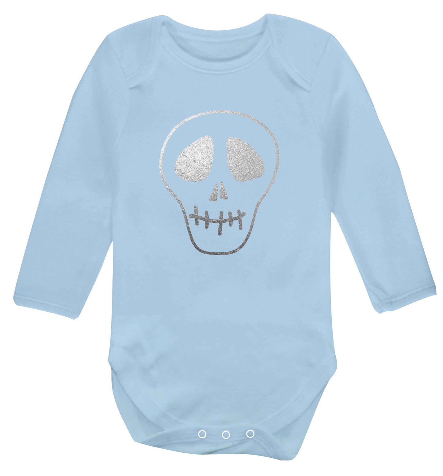 Metallic silver skull baby vest long sleeved pale blue 6-12 months