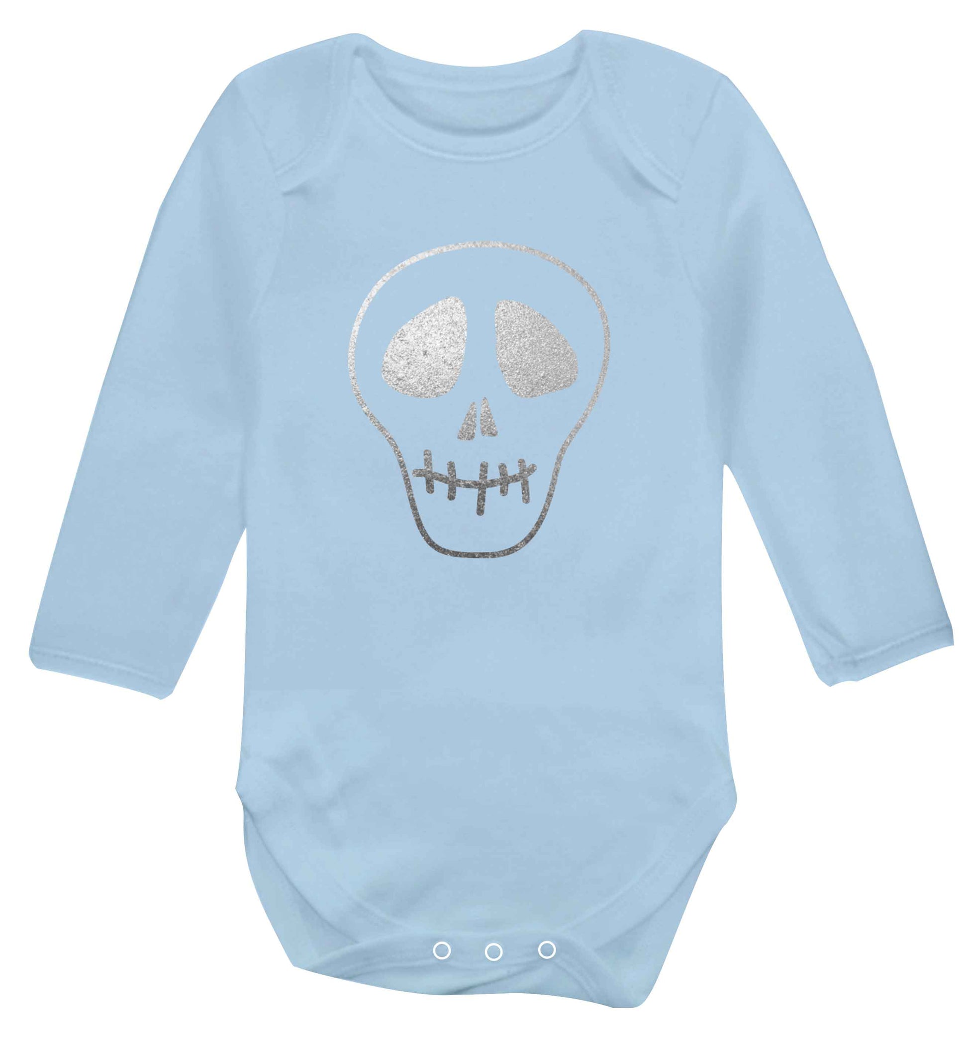 Metallic silver skull baby vest long sleeved pale blue 6-12 months