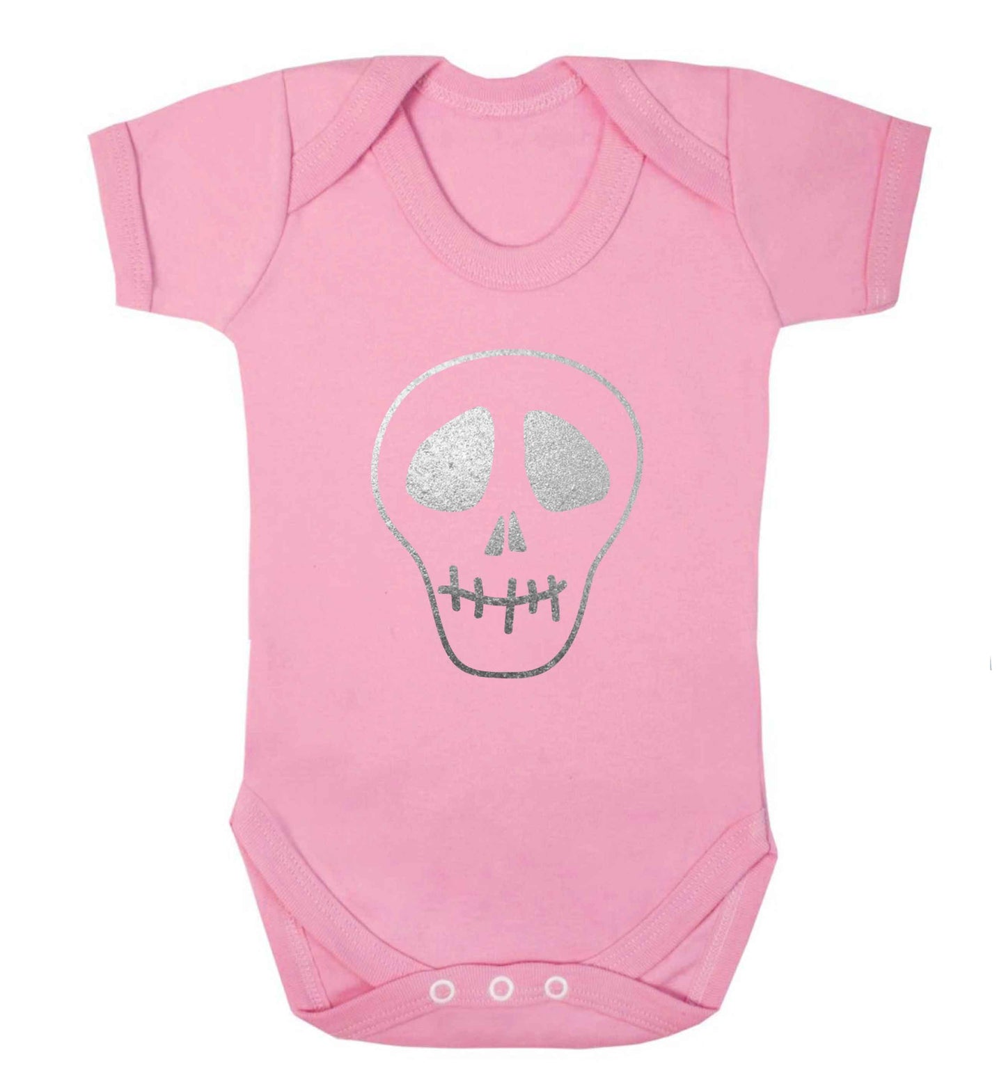 Metallic silver skull baby vest pale pink 18-24 months