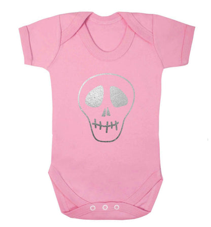 Metallic silver skull baby vest pale pink 18-24 months
