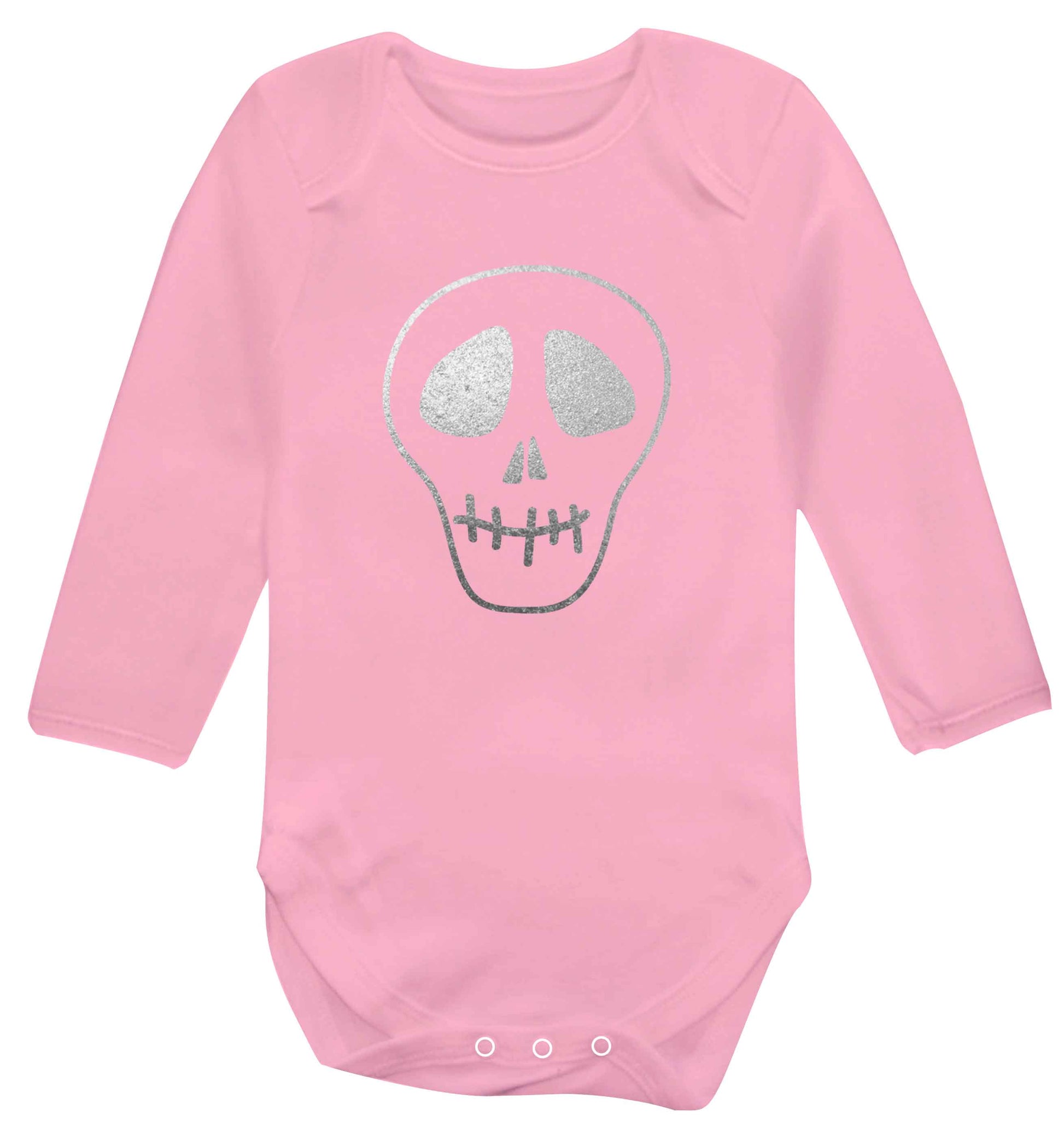 Metallic silver skull baby vest long sleeved pale pink 6-12 months
