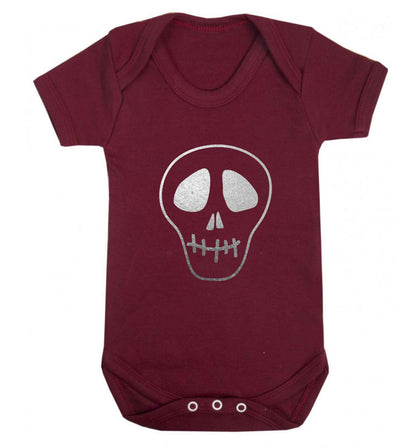 Metallic silver skull baby vest maroon 18-24 months