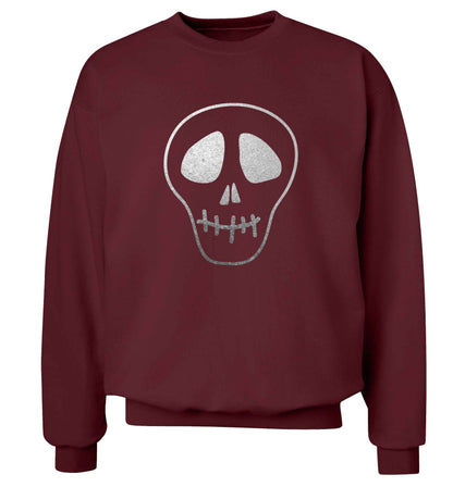 Metallic silver skull adult's unisex maroon sweater 2XL