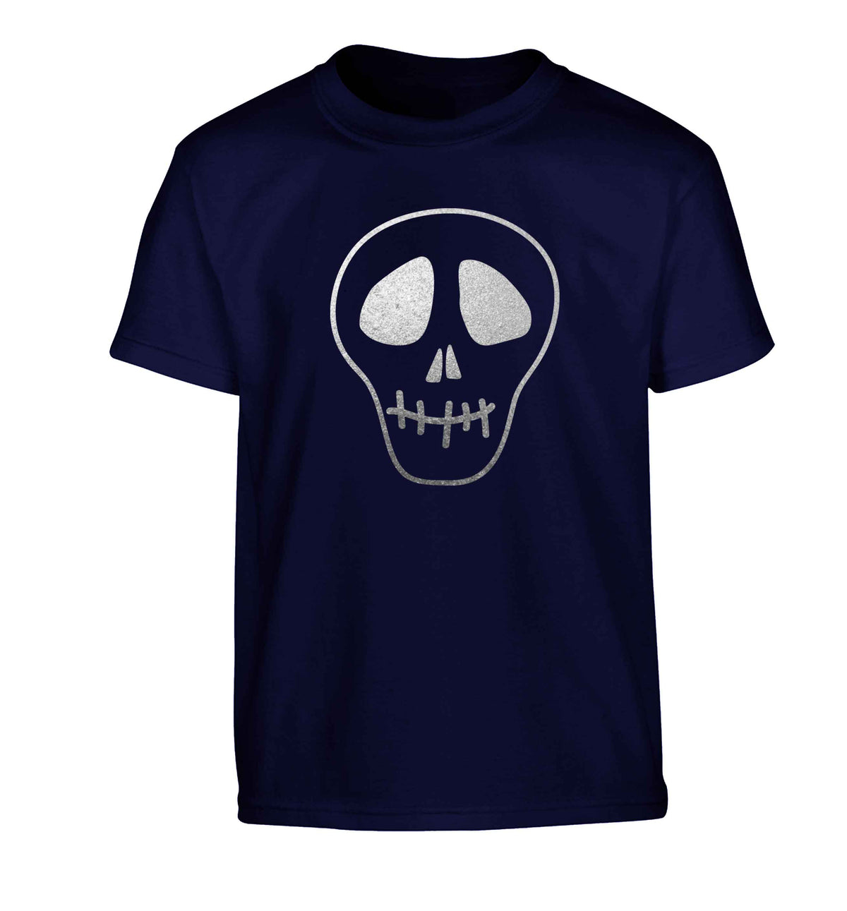 Metallic silver skull Children's navy Tshirt 12-13 Years