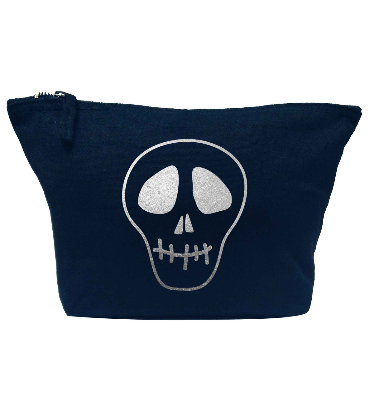 Metallic silver skull navy makeup bag