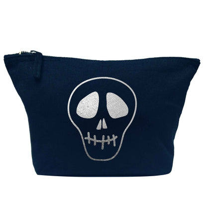 Metallic silver skull navy makeup bag