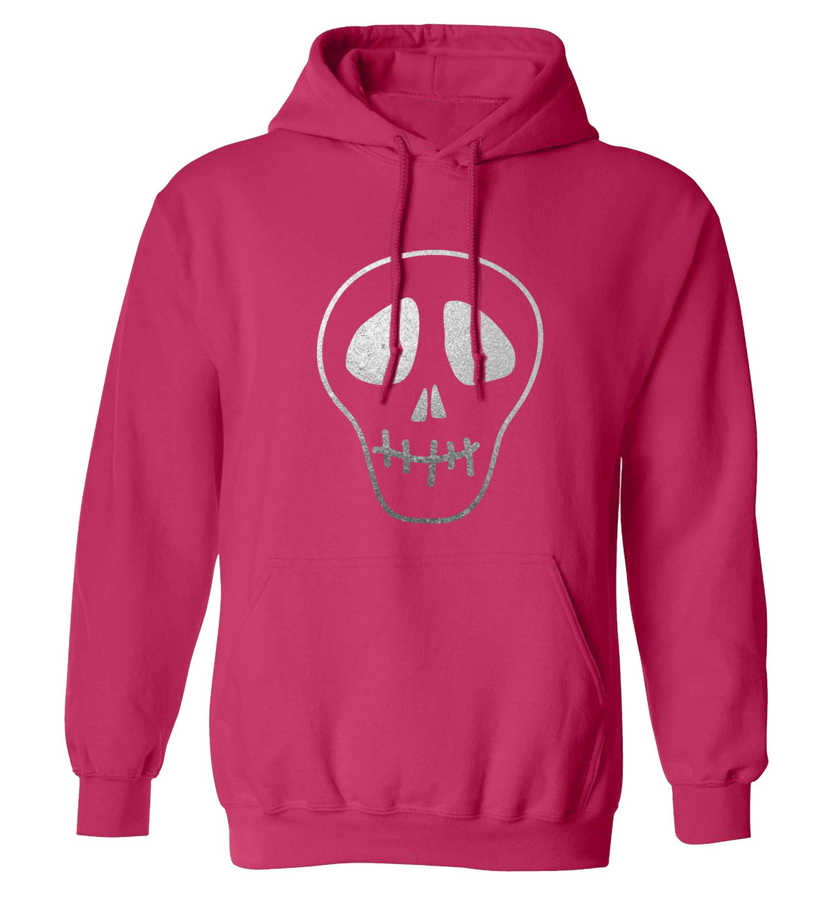 Metallic silver skull adults unisex pink hoodie 2XL