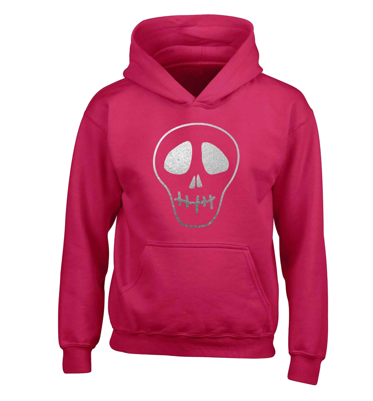 Metallic silver skull children's pink hoodie 12-13 Years