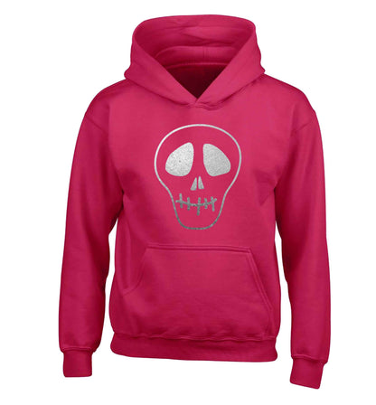 Metallic silver skull children's pink hoodie 12-13 Years