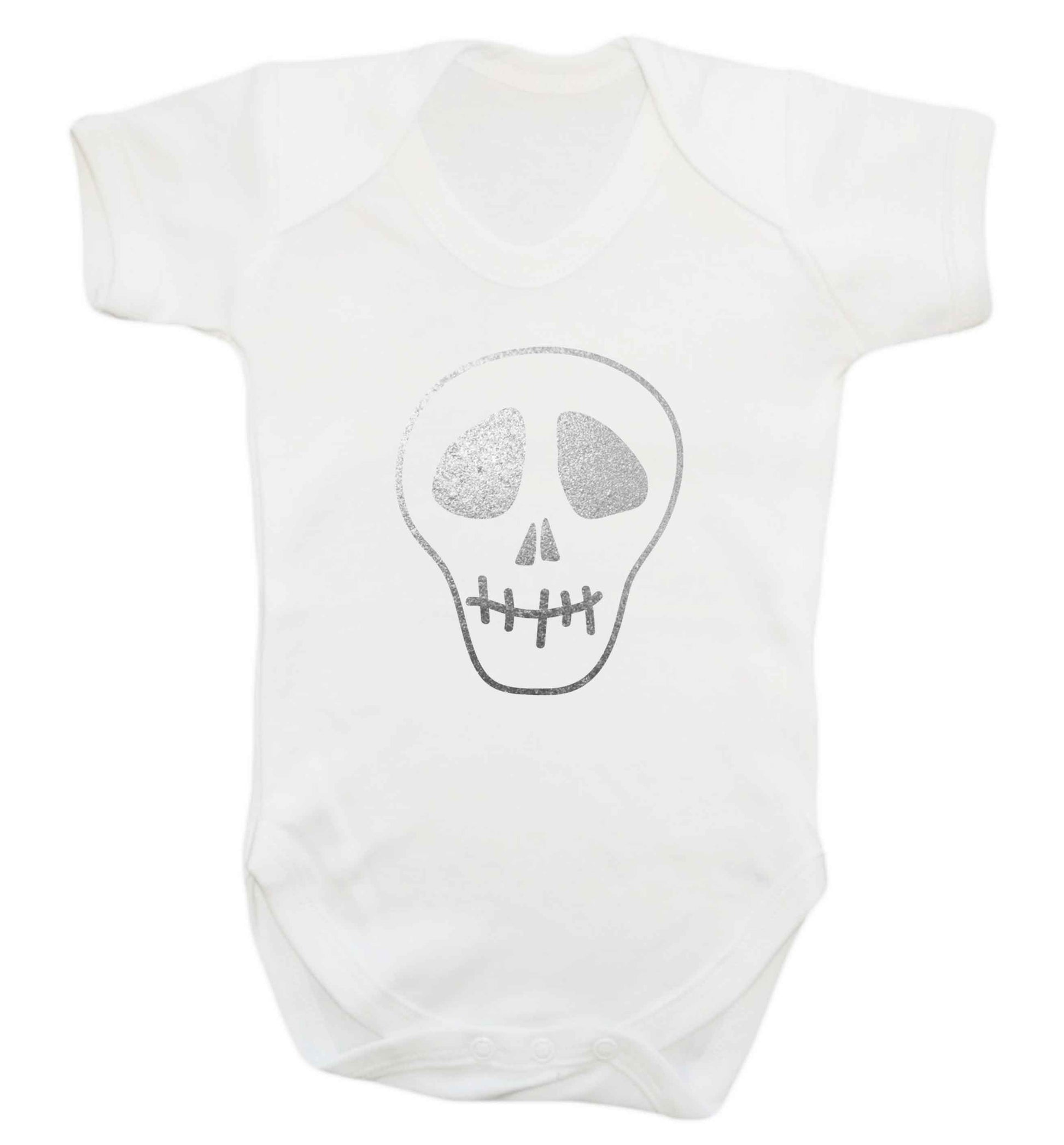 Metallic silver skull baby vest white 18-24 months