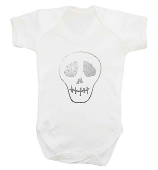 Metallic silver skull baby vest white 18-24 months