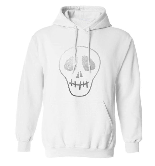 Metallic silver skull adults unisex white hoodie 2XL