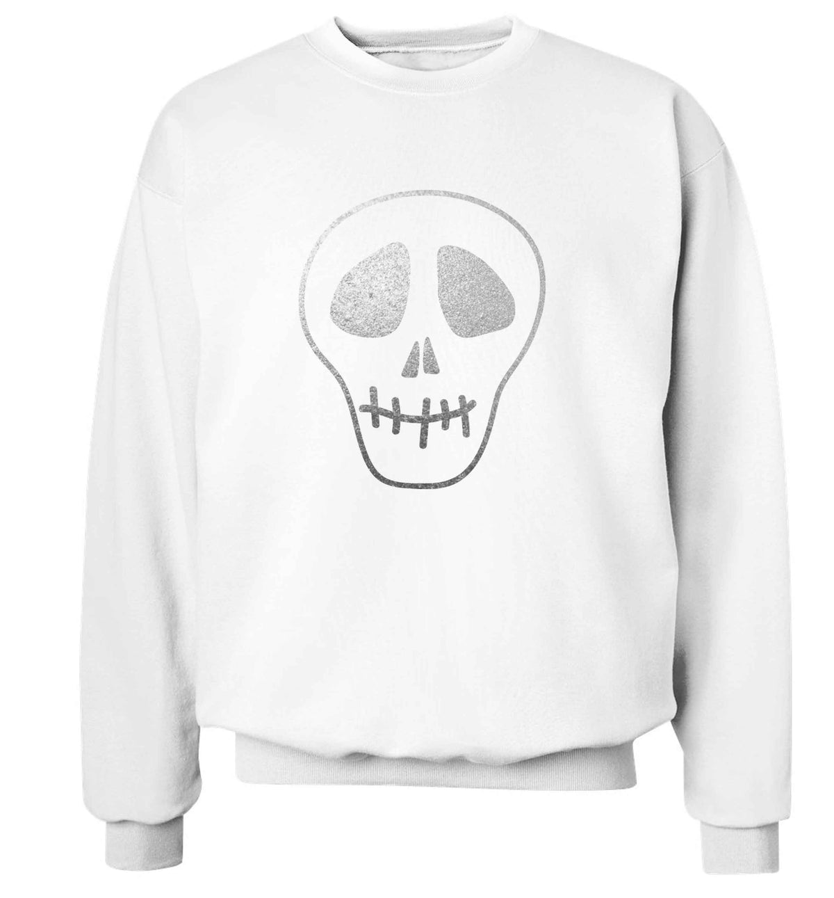 Metallic silver skull adult's unisex white sweater 2XL