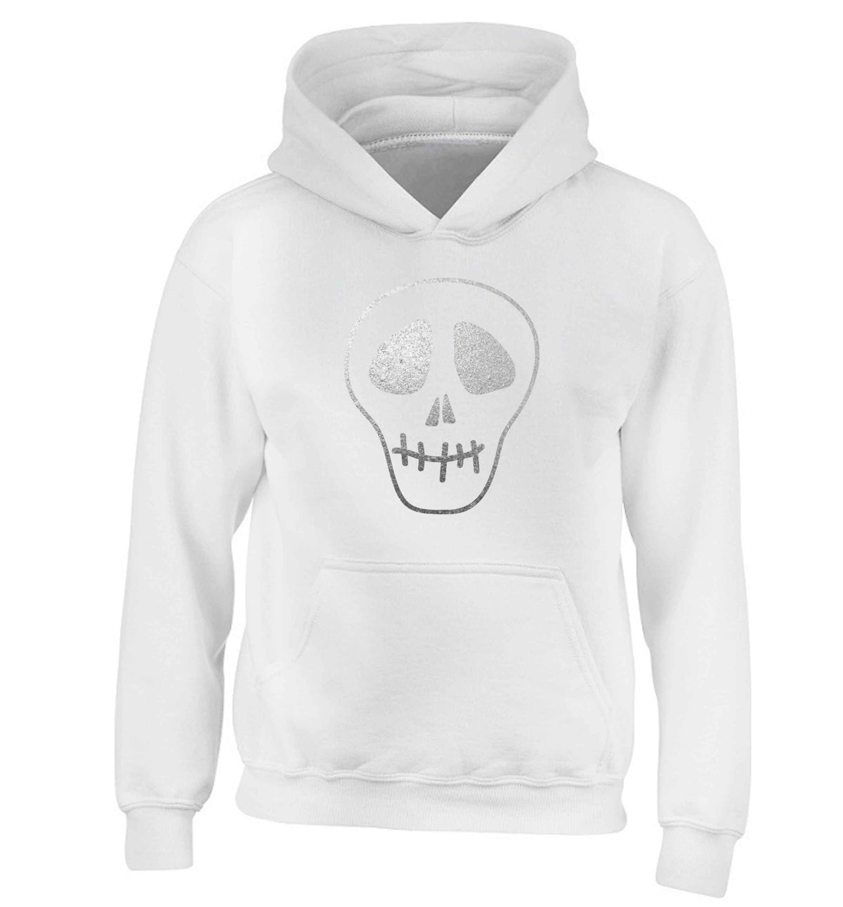 Metallic silver skull children's white hoodie 12-13 Years