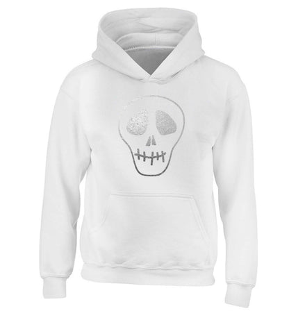 Metallic silver skull children's white hoodie 12-13 Years