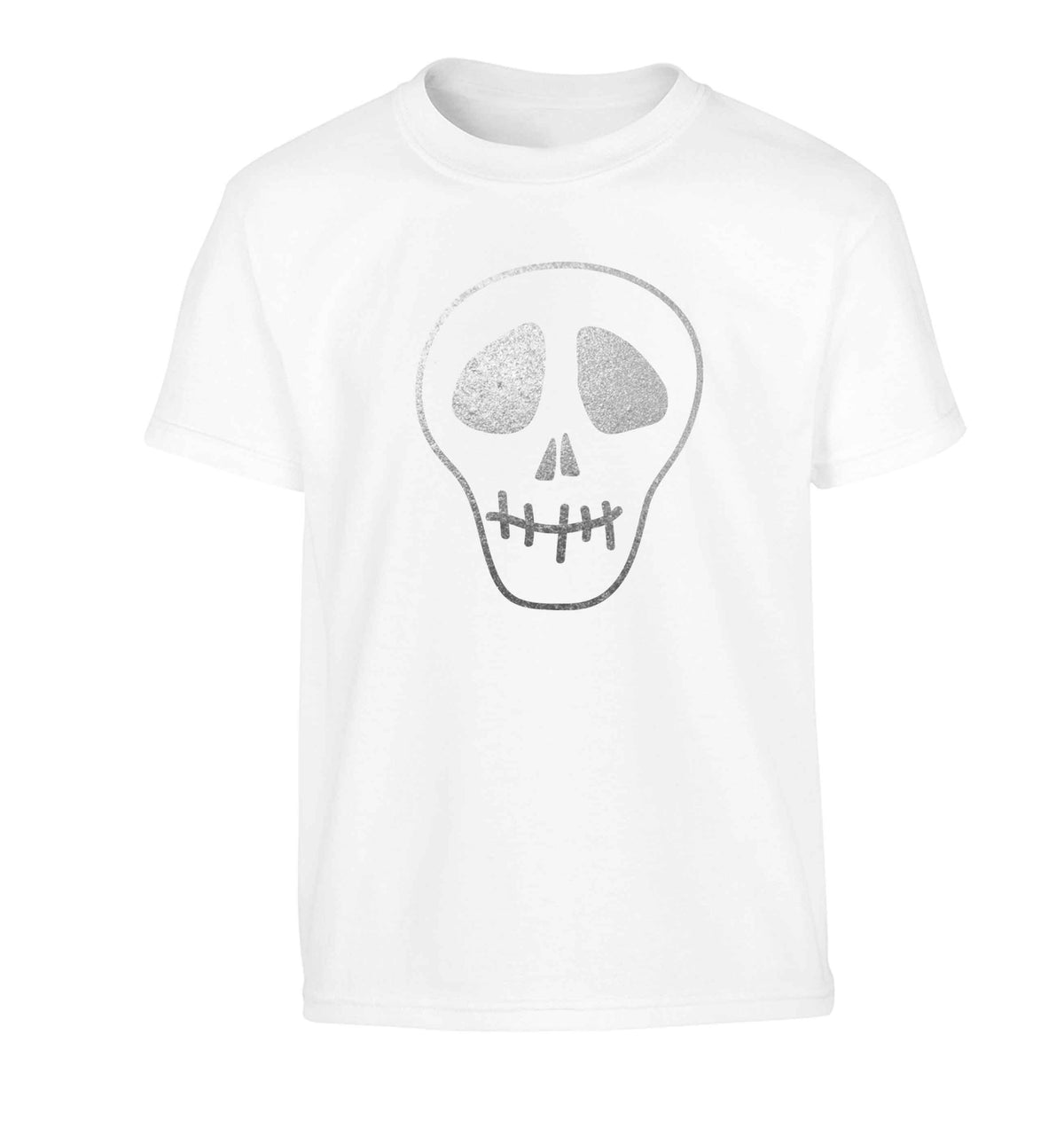 Metallic silver skull Children's white Tshirt 12-13 Years