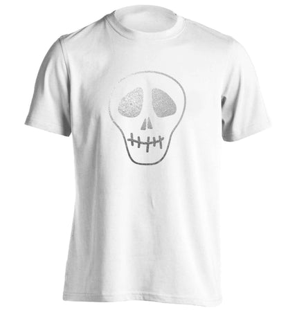 Metallic silver skull adults unisex white Tshirt 2XL