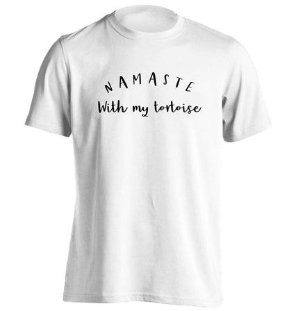Namaste with my tortoise adults unisex white Tshirt 2XL