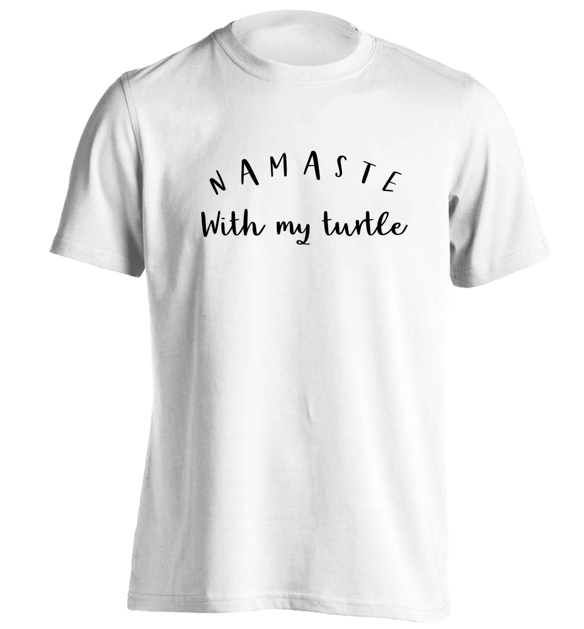 Namaste with my turtle adults unisex white Tshirt 2XL