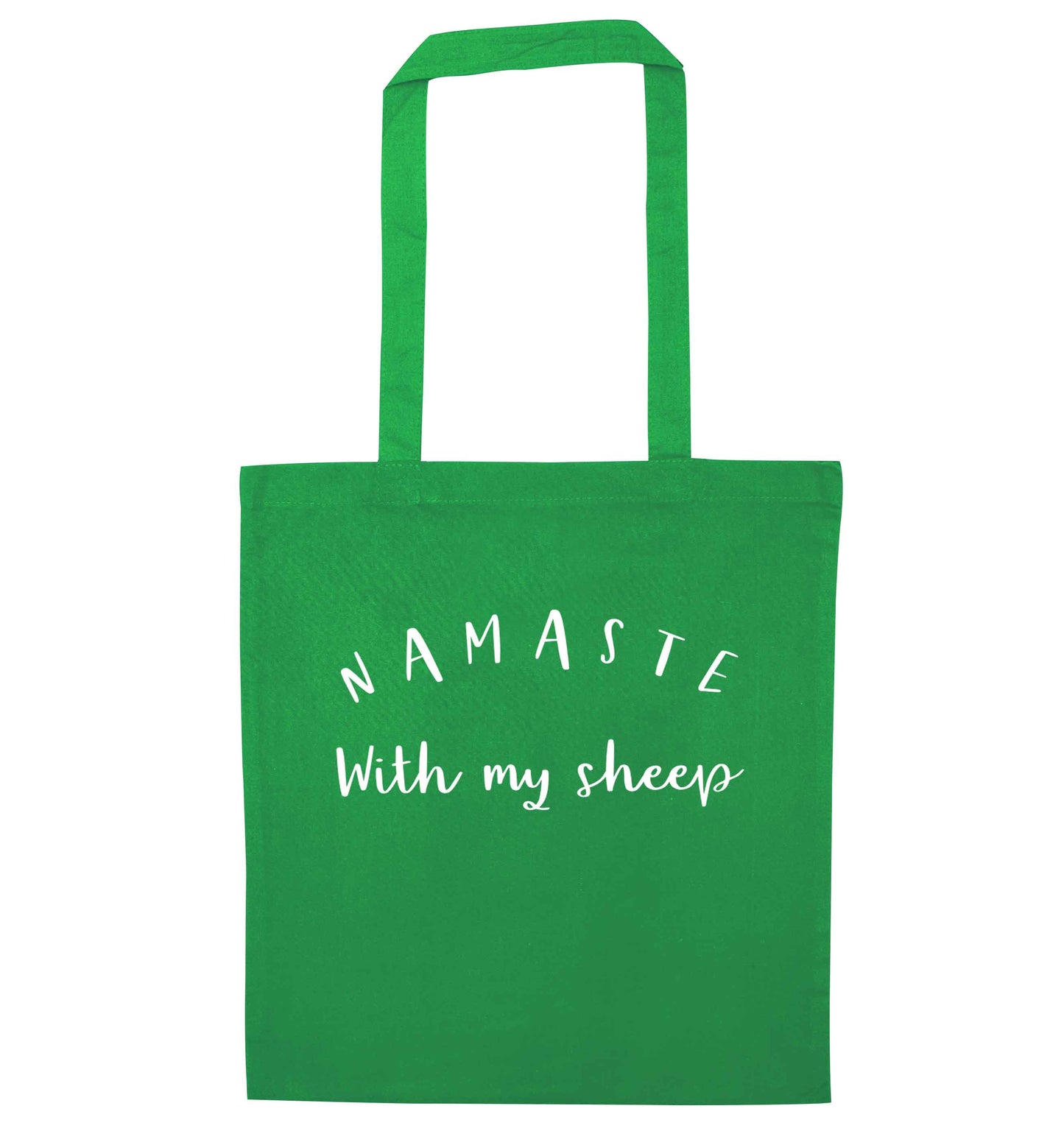 Namaste with my sheep green tote bag