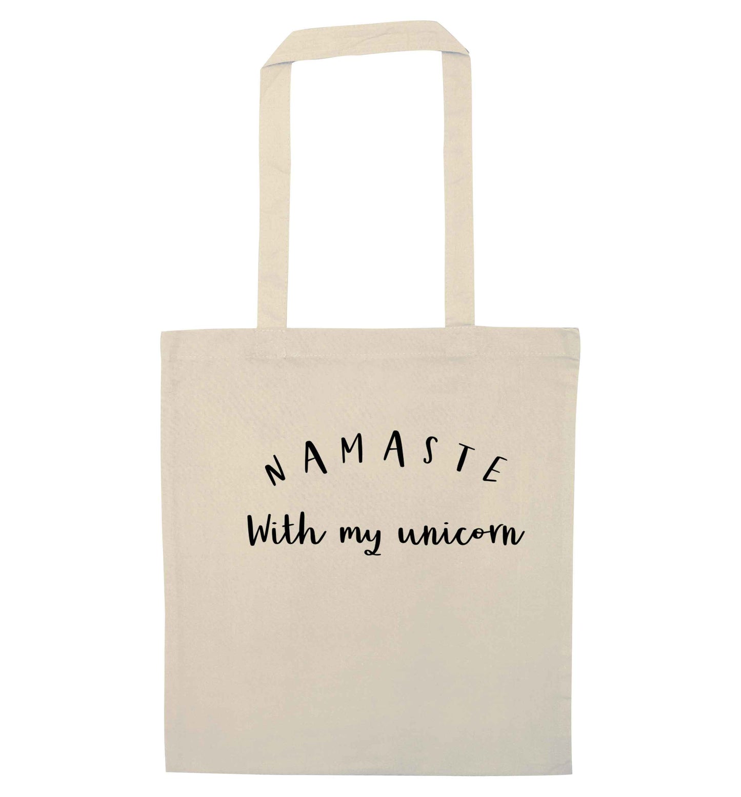 Namaste with my unicorn natural tote bag