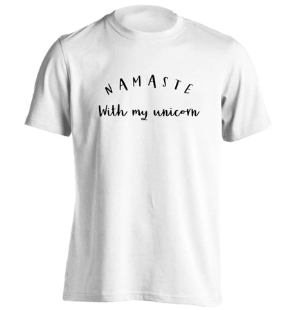 Namaste with my unicorn adults unisex white Tshirt 2XL