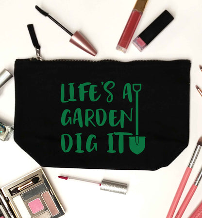 Life's a garden dig it black makeup bag