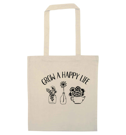 Grow a happy life natural tote bag