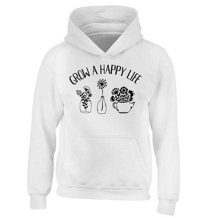Grow a happy life children's white hoodie 12-13 Years
