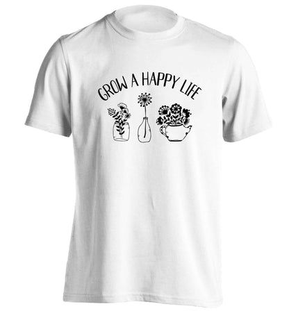 Grow a happy life adults unisex white Tshirt 2XL