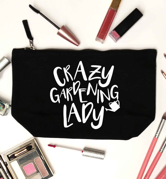 Crazy gardening lady black makeup bag