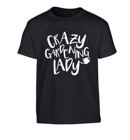 Crazy gardening lady Children's black Tshirt 12-13 Years