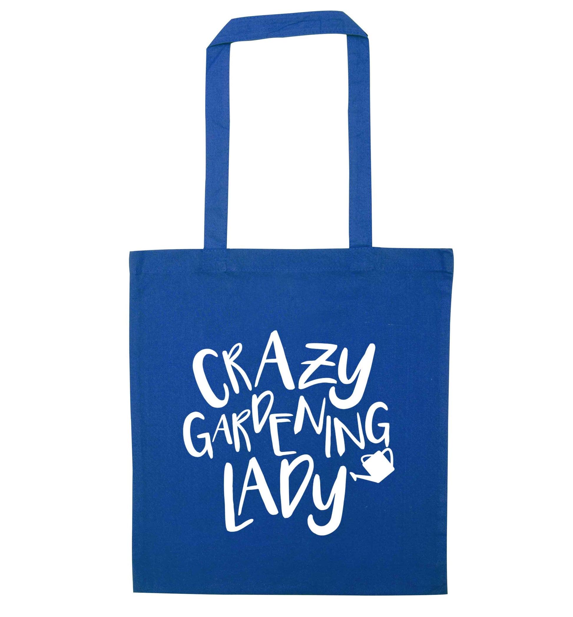 Crazy gardening lady blue tote bag