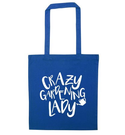 Crazy gardening lady blue tote bag