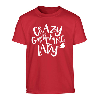 Crazy gardening lady Children's red Tshirt 12-13 Years