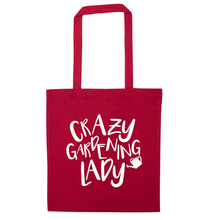 Crazy gardening lady red tote bag