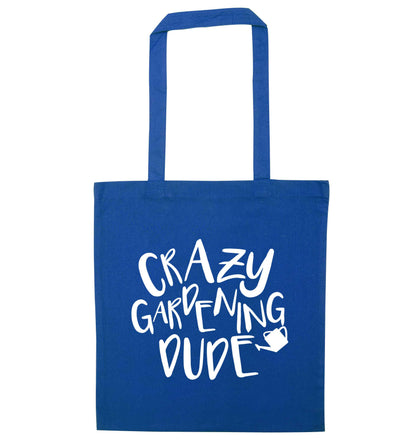 Crazy gardening dude blue tote bag