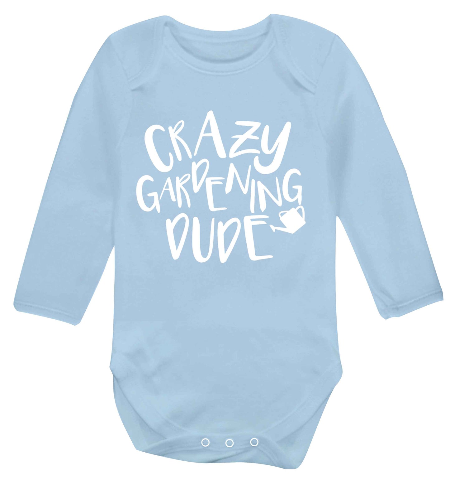 Crazy gardening dude Baby Vest long sleeved pale blue 6-12 months