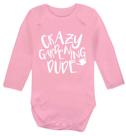 Crazy gardening dude Baby Vest long sleeved pale pink 6-12 months