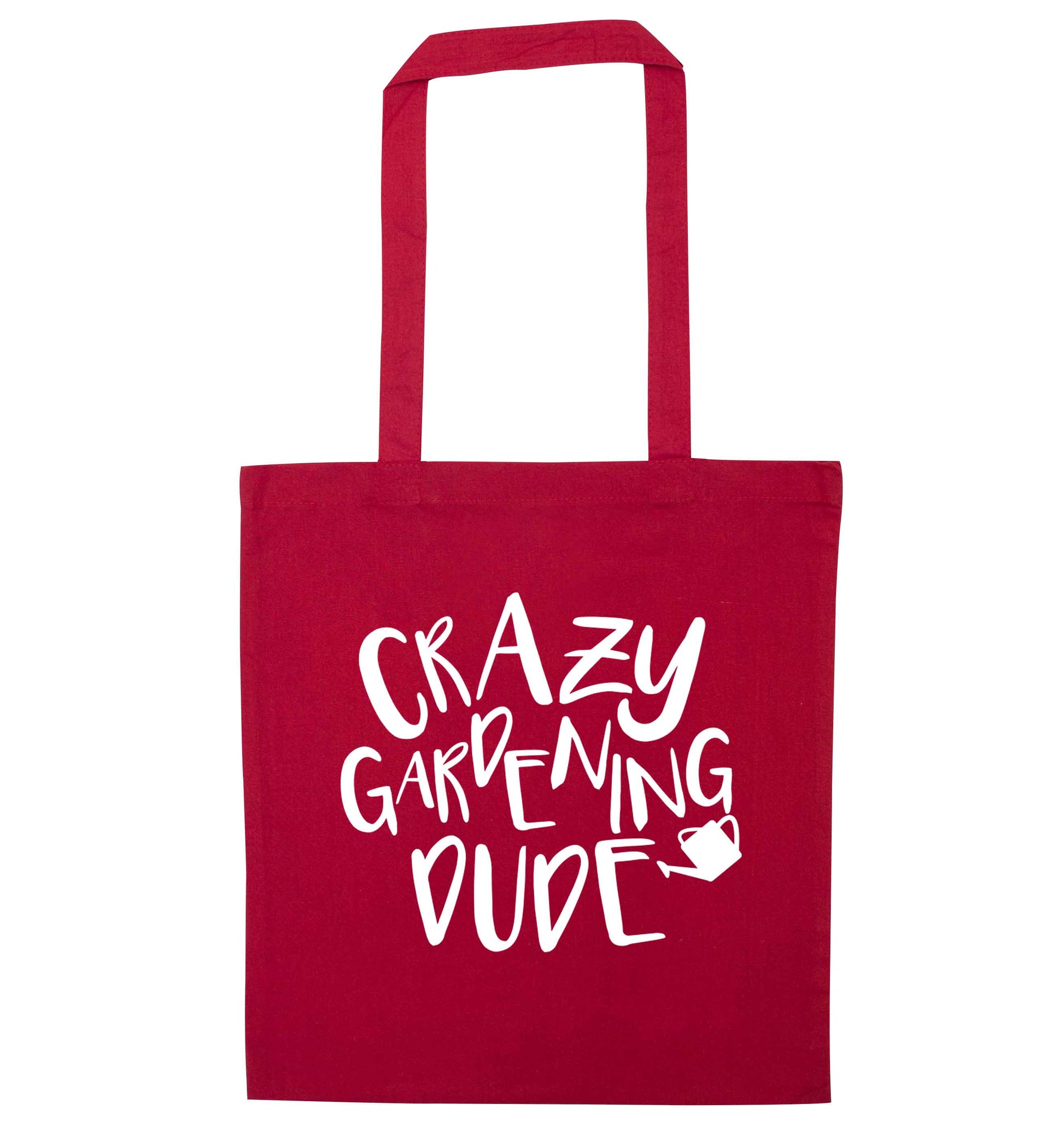 Crazy gardening dude red tote bag