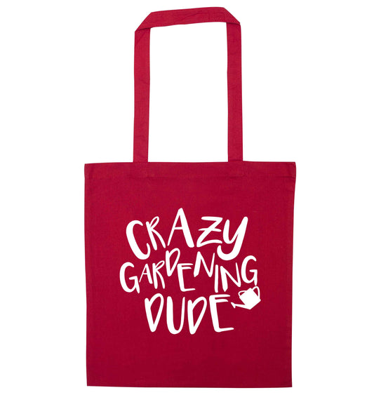 Crazy gardening dude red tote bag