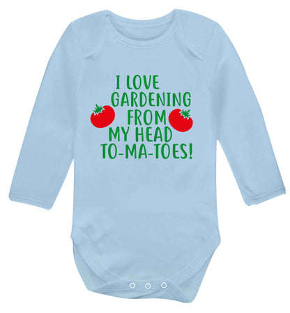 I love gardening from my head to-ma-toes Baby Vest long sleeved pale blue 6-12 months