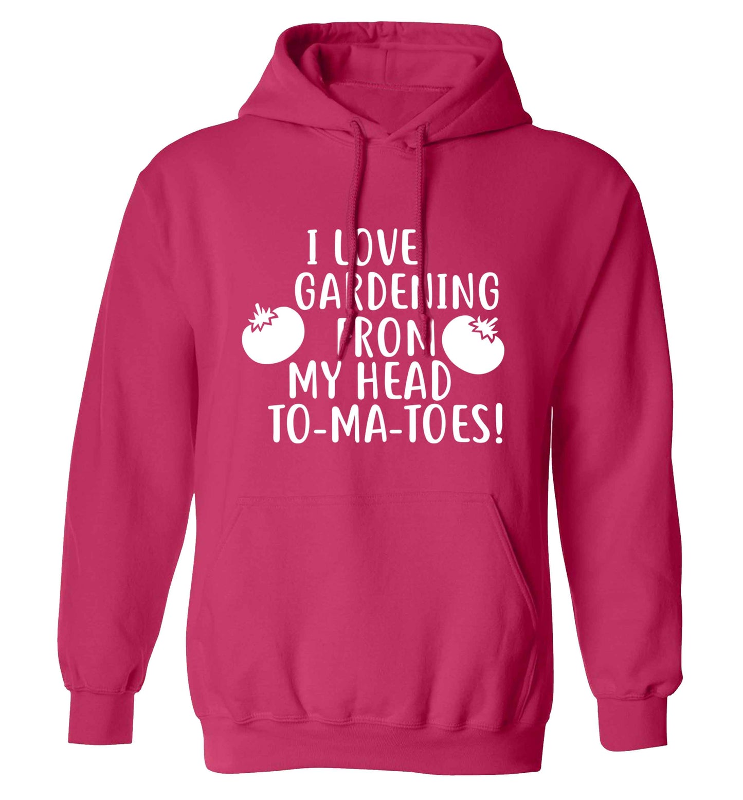 I love gardening from my head to-ma-toes adults unisex pink hoodie 2XL