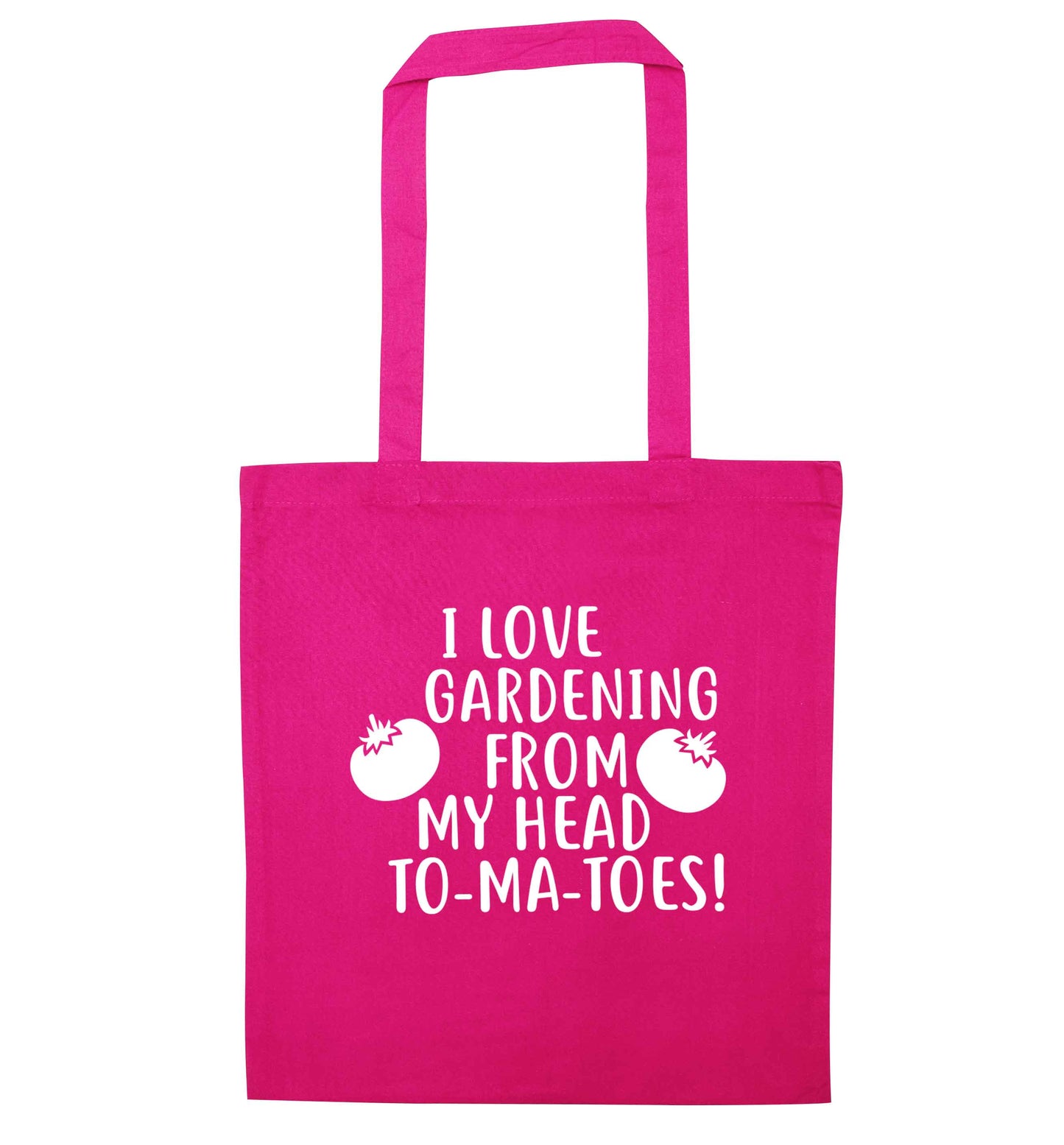 I love gardening from my head to-ma-toes pink tote bag