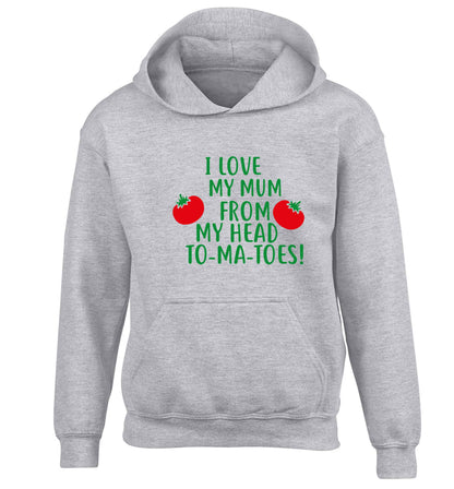 I love my mum from my head to-my-toes! children's grey hoodie 12-13 Years
